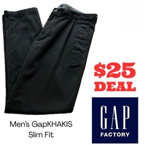 GapKHAKIS Men’s Khakis in Black Cotton Slash Pockets Slim Fit Size 33/32